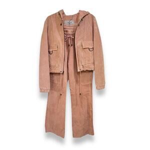 Vintage Wilson's Leather pink suede leather hooded bomber jacket pants suit